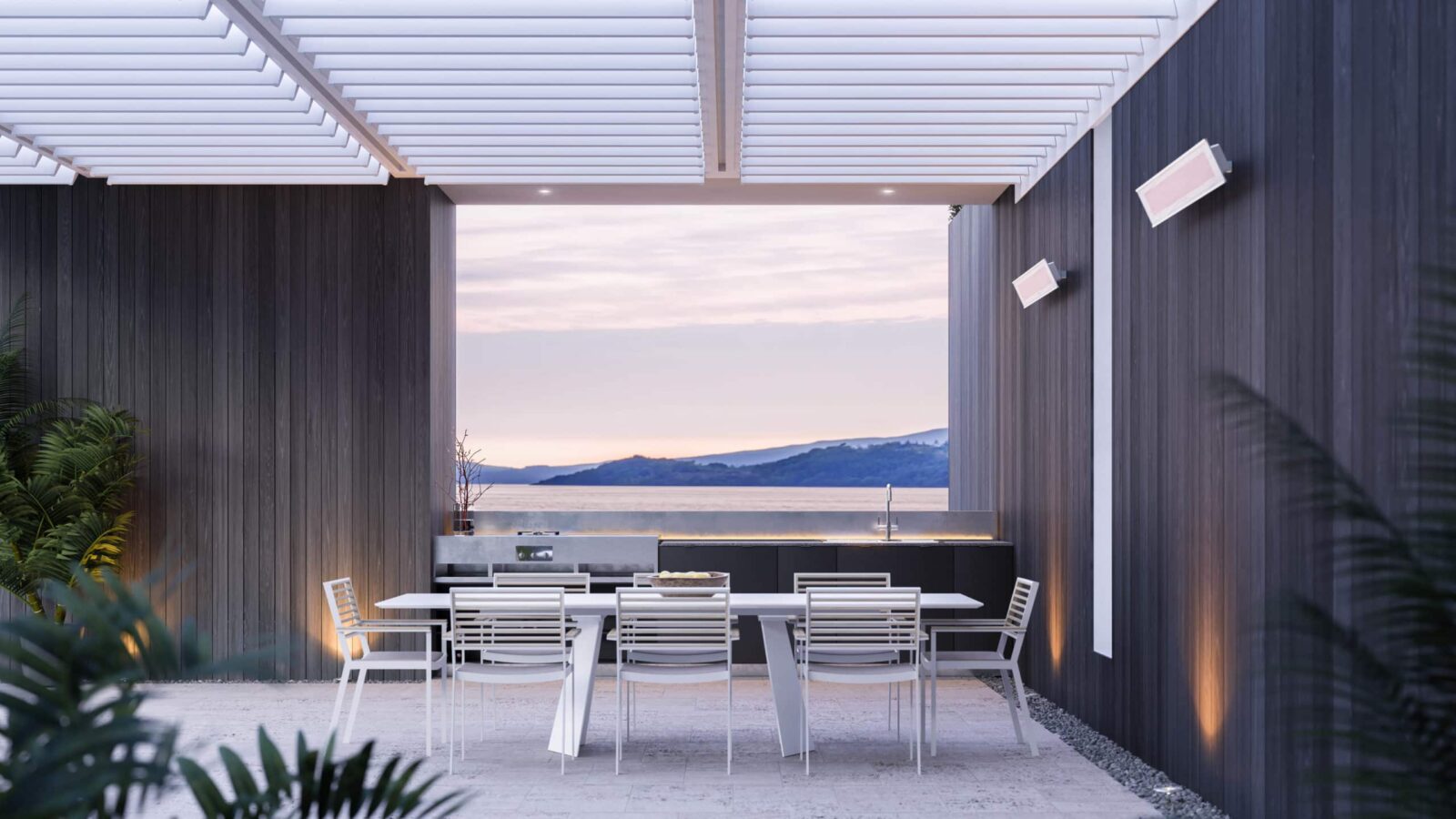 Chauffage extérieur marin électrique blanc avec vue sur la mer